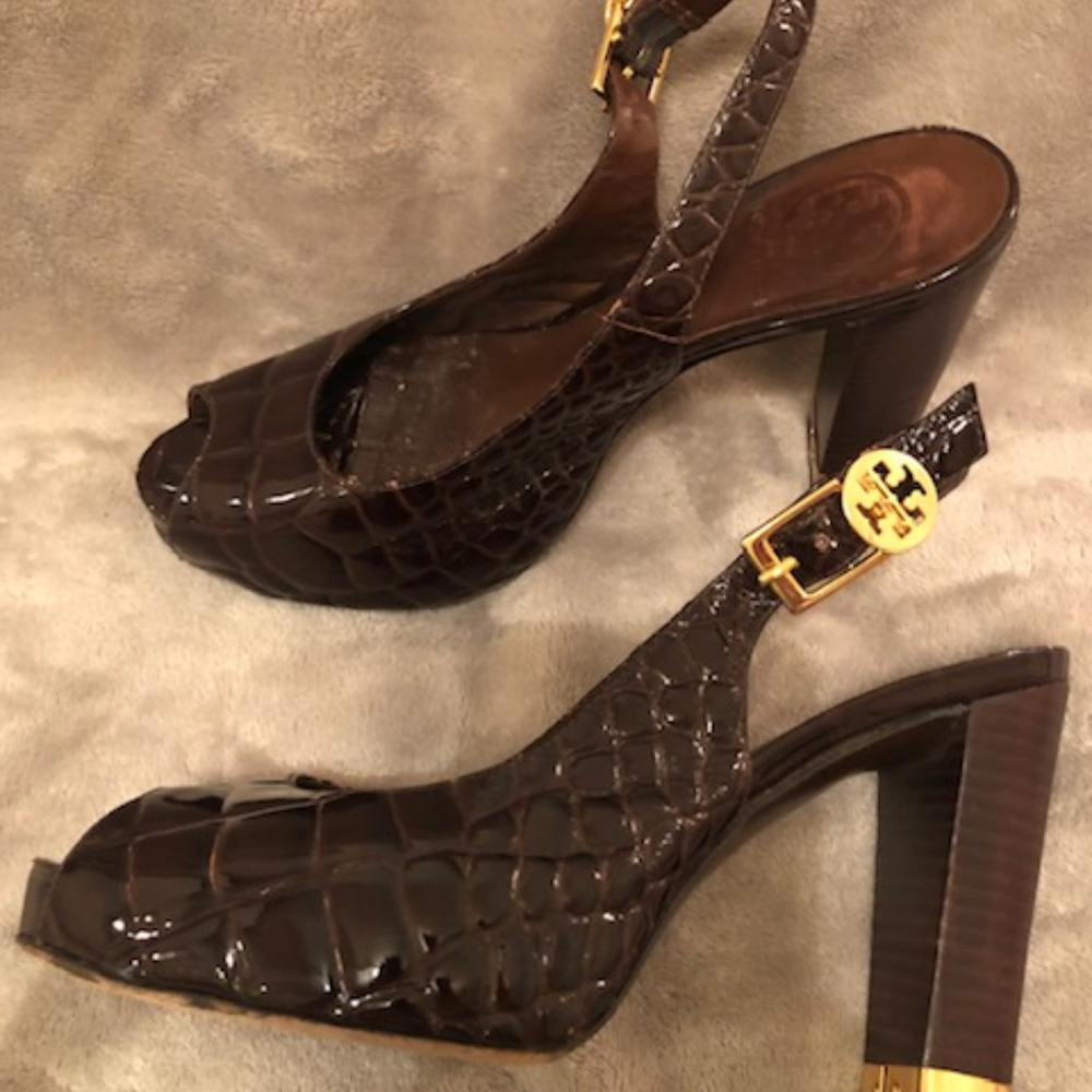 BEAUTIFUL Tory Burch Allison Croc Peeptoe Shoes